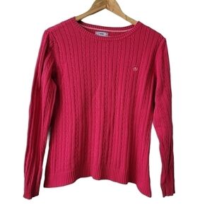 Pink 𝅺Vintage Cotton Cable Knit Crewneck Sweater Size M Barbie